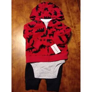 Carter's Red Fleece Jacket & Jogger Pants 3-Piece Outfit Set Baby Boy 3 Months